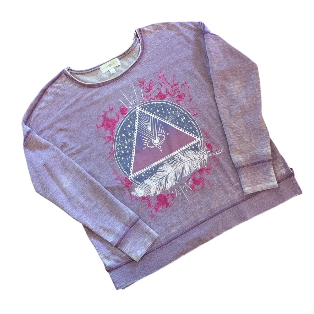 Lucky Brand Lucky Lotus Celestial Eye Feather Graphic Sweatshirt Boho Large